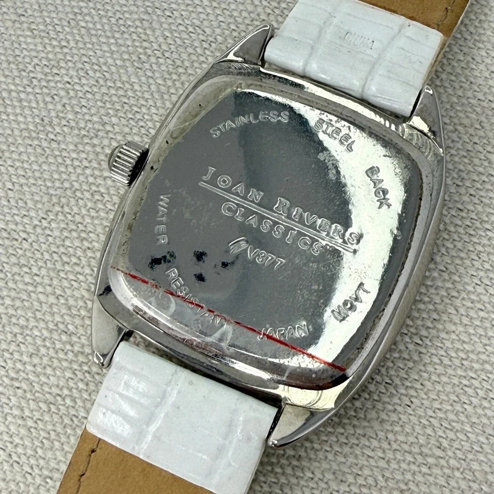 Joan Rivers Classics Watch WORKS White Leather Rhinestone Bezel‎ Date Quartz